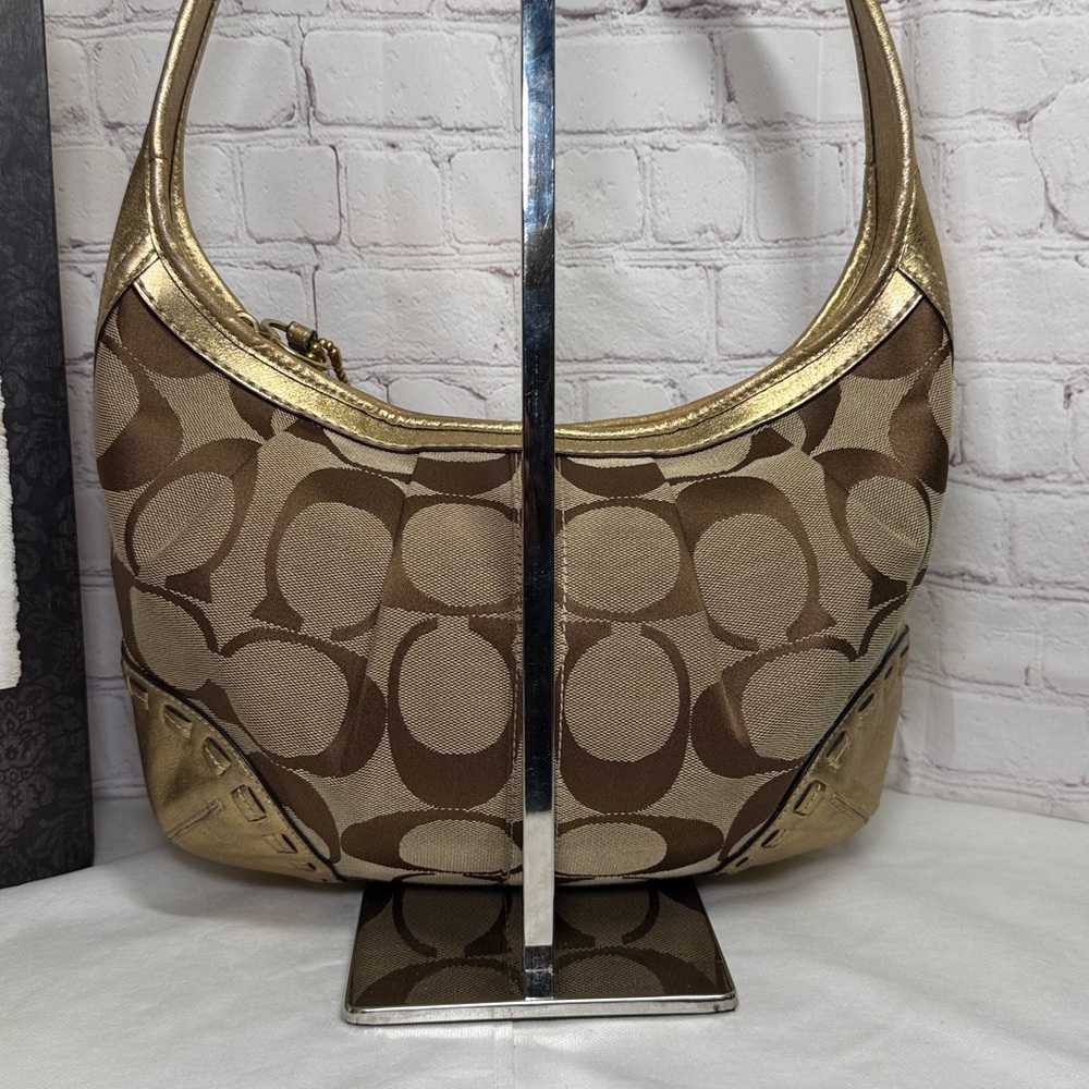 Coach Ergo Signature Jacquard Pleated Brown Canvas Hobo Metallic C0882-12227 - Picture 6 of 16
